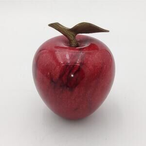 VTG Brass Marble Apple Paperweight Teacher Gift Harvest Study Desk Decor